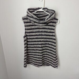 Dolan by Anthropologie Black & Gray Striped Sleeveless Cowl Neck Sweater, Medium